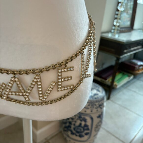 Vintage Lagerfeld Chanel Crystal Logo Chain Belt Necklace Bag Jewelry main image 9